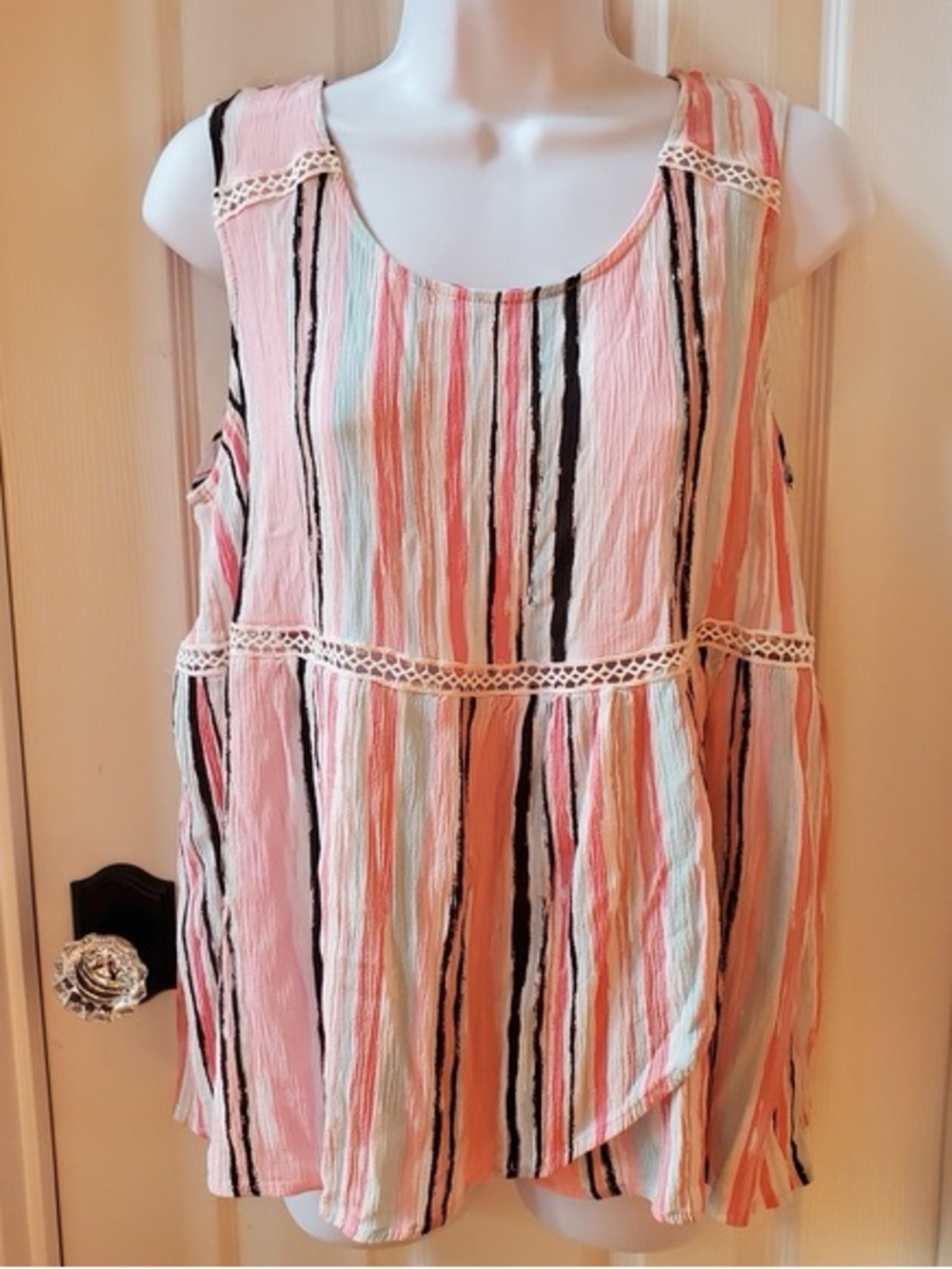 Suzanne Betro Pink Coral Stripe Sleeveless Tunic Dress
